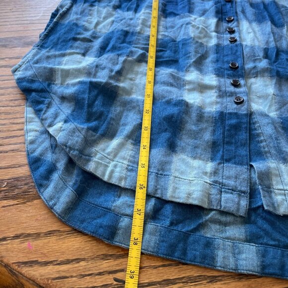 FREE PEOPLE Blue Plaid Flannel Button-Down Tunic Shirt Oversized Boho Grunge M - Picture 11 of 13